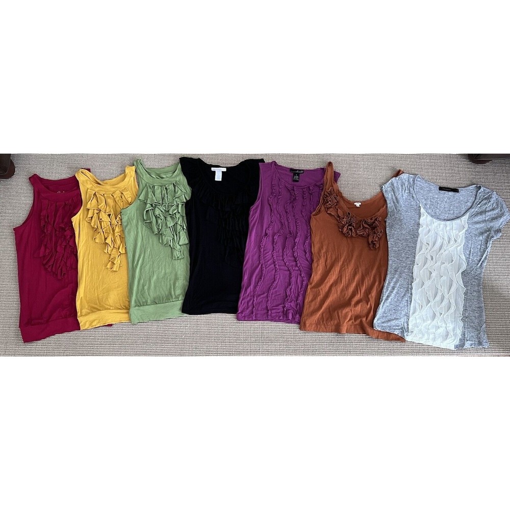 7 Anthropologie J Crew Sleeveless Short Sleeve Ruffle Top T Shirt Lot S 2 4 6